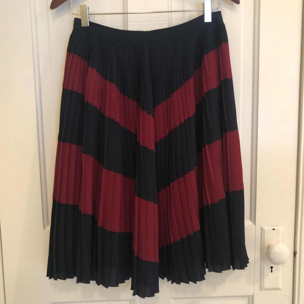 J. Crew Pleated Chevron Striped Midi Skirt